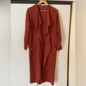 Primark long rust light jacket with gold zipper pocket detail size UK10